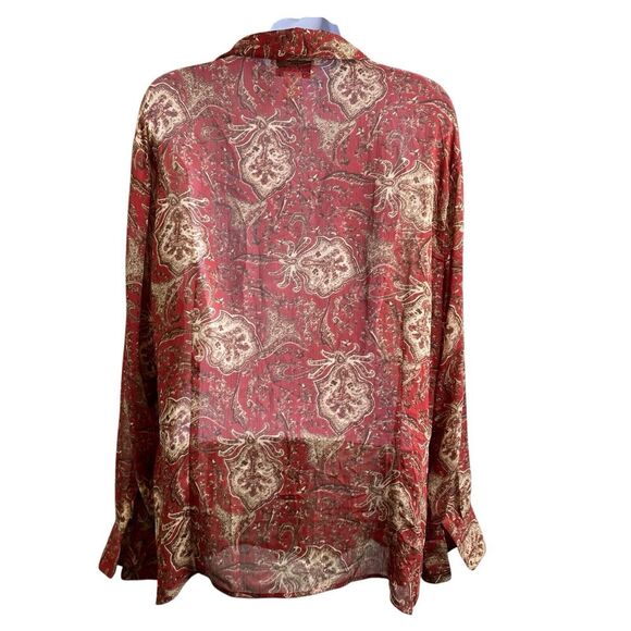 Jones & Co Women's Red Paisley Floral Button Up Shirt Size 20W Ruffle Boho Flowy - Picture 2 of 11